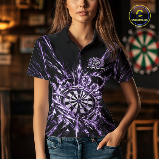 Custom Purple Crystal Ice Dart Team Women Polo Shirt, Dart Jersey Dart League Shirt IPHW12453