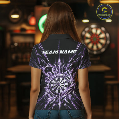 Custom Purple Crystal Ice Dart Team Women Polo Shirt, Dart Jersey Dart League Shirt IPHW12453