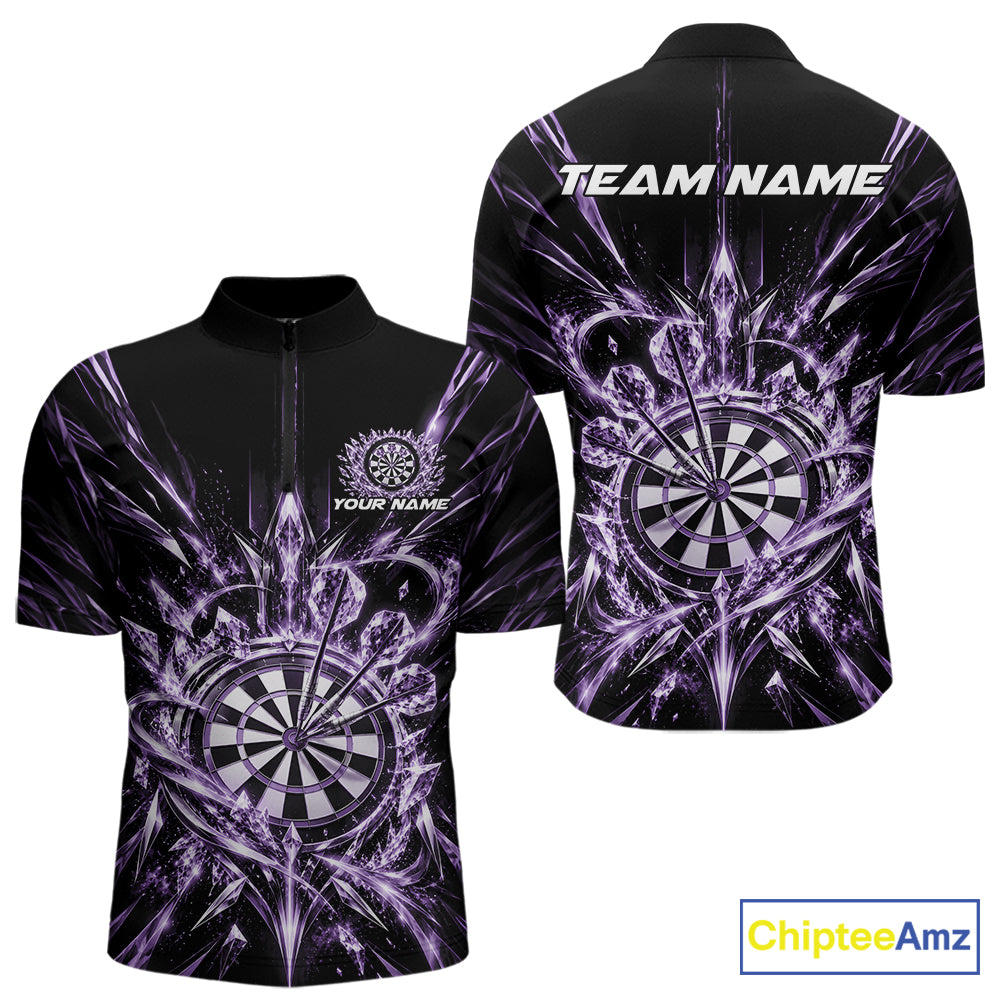 Custom Purple Crystal Ice Dart Team Men Quarter Zip Shirt, Dart Jersey Dart League Shirt IPHW12453