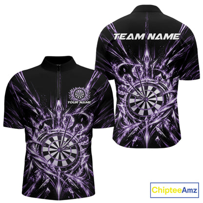 Custom Purple Crystal Ice Dart Team Men Quarter Zip Shirt, Dart Jersey Dart League Shirt IPHW12453