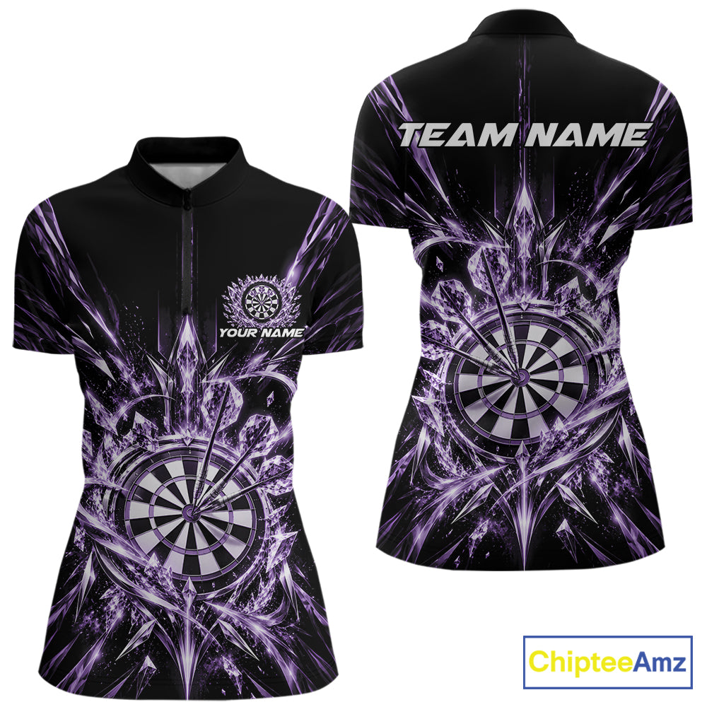 Custom Purple Crystal Ice Dart Women Quarter-Zip Shirt, Dart Jersey Dart League Shirt IPHW12453
