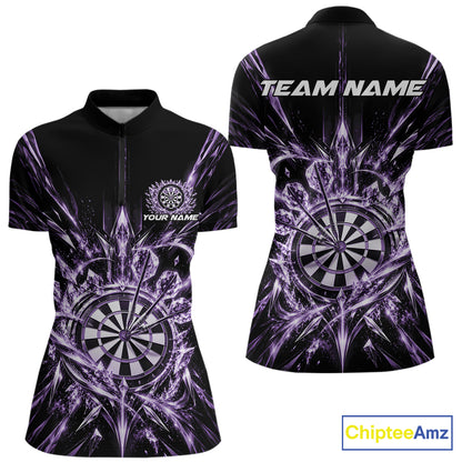 Custom Purple Crystal Ice Dart Women Quarter-Zip Shirt, Dart Jersey Dart League Shirt IPHW12453