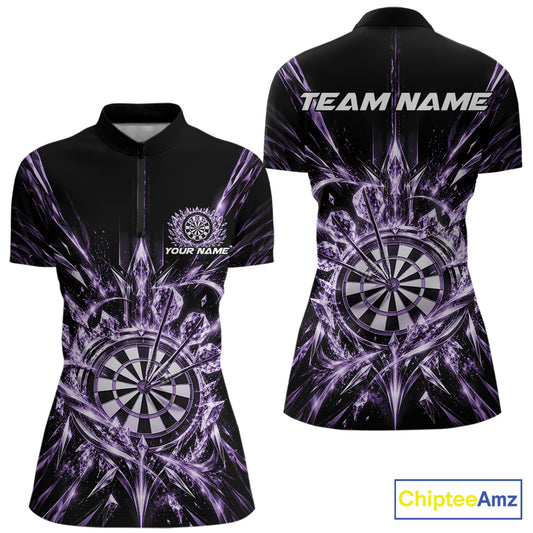 Custom Purple Crystal Ice Dart Women Quarter-Zip Shirt, Dart Jersey Dart League Shirt IPHW12453