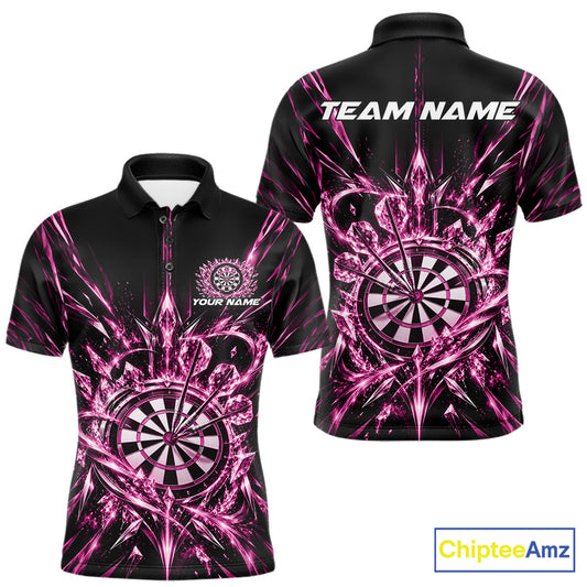 Custom Pink Crystal Ice Dart Team Men Polo Shirt, Dart Jersey Dart League Shirt IPHW12454