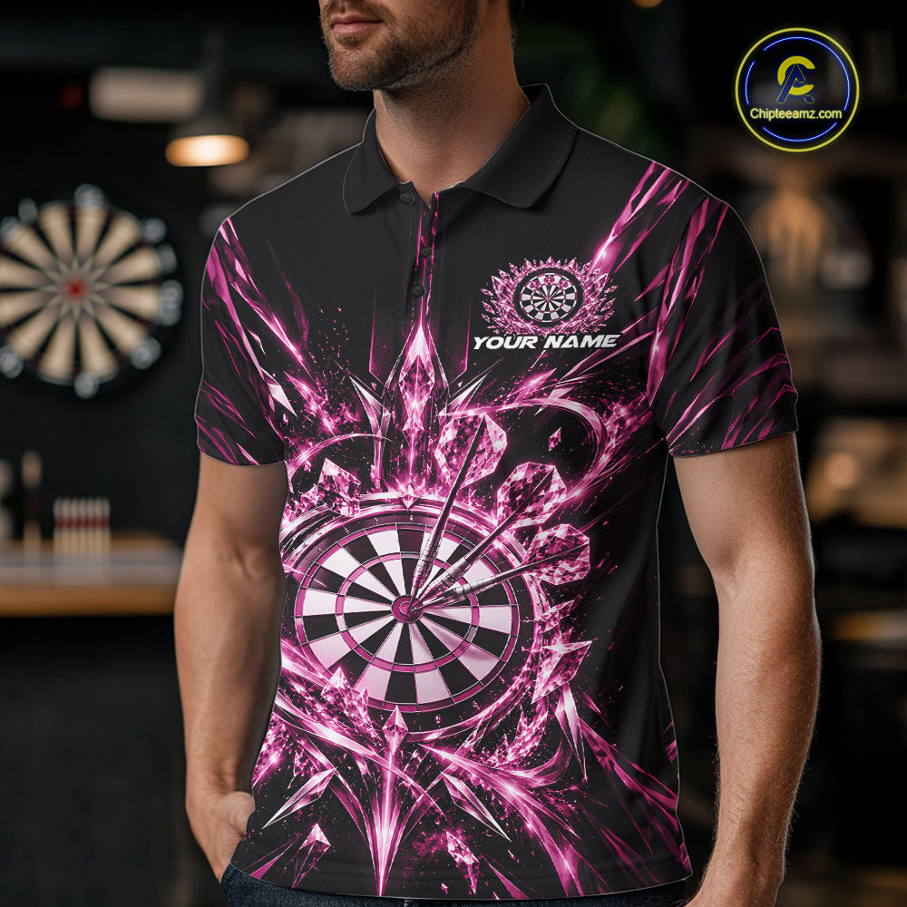 Custom Pink Crystal Ice Dart Team Men Polo Shirt, Dart Jersey Dart League Shirt IPHW12454