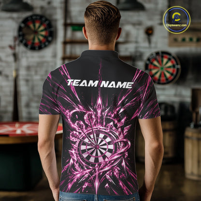 Custom Pink Crystal Ice Dart Team Men Polo Shirt, Dart Jersey Dart League Shirt IPHW12454