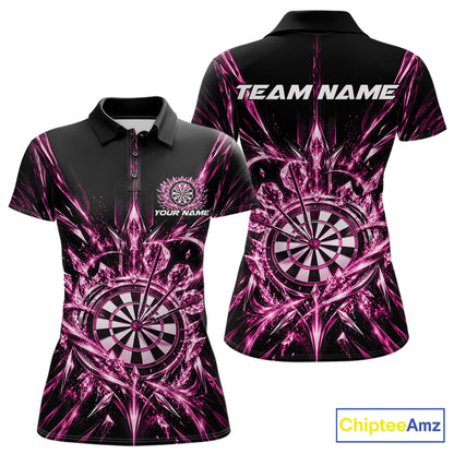 Custom Pink Crystal Ice Dart Team Women Polo Shirt, Dart Jersey Dart League Shirt IPHW12454