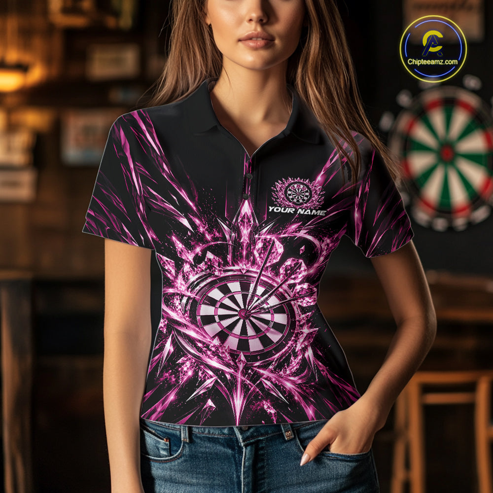 Custom Pink Crystal Ice Dart Team Women Polo Shirt, Dart Jersey Dart League Shirt IPHW12454