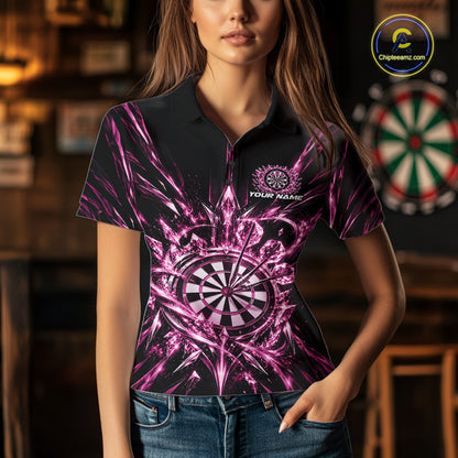 Custom Pink Crystal Ice Dart Team Women Polo Shirt, Dart Jersey Dart League Shirt IPHW12454