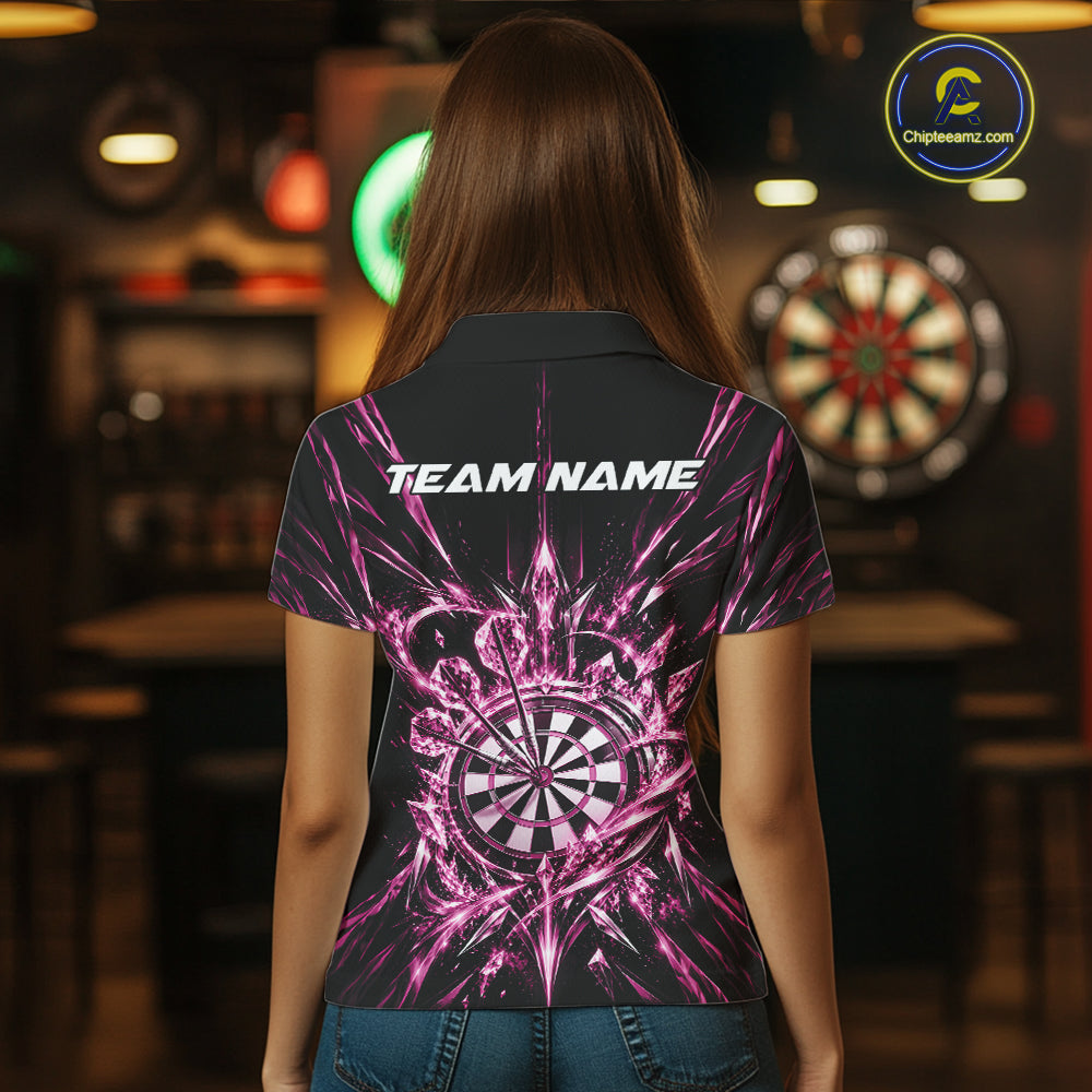 Custom Pink Crystal Ice Dart Team Women Polo Shirt, Dart Jersey Dart League Shirt IPHW12454