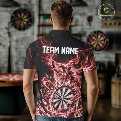 Custom Red Flame Wolf Dart Team Men Polo Shirt, Crystal Ice Dartboard Shirt IPHW12459