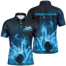 Load image into Gallery viewer, Custom Blue Flame Bowling Shirts For Men, Fire Bowling Team League Shirt Bowler Uniform Outfits IPHW7889