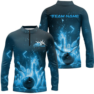 Custom Blue Flame Bowling Shirts For Men, Fire Bowling Team League Shirt Bowler Uniform Outfits IPHW7889