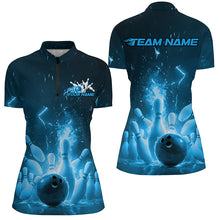 Load image into Gallery viewer, Custom Blue Flame Ladies Bowling Shirts, Bowling Team League Shirt Bowler Uniform Outfits IPHW7889