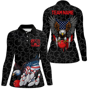 American Eagle Custom Patriotic US Flag Ladies Bowling Shirts, Black Bowling Team Uniform IPHW7891