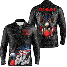 Load image into Gallery viewer, American Flag Eagle Custom Patriotic Us Flag Bowling Shirts For Men, Black Bowling Team Uniform IPHW7891