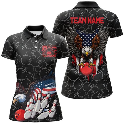 American Eagle Custom Patriotic US Flag Ladies Bowling Shirts, Black Bowling Team Uniform IPHW7891