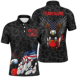 American Flag Eagle Custom Patriotic Us Flag Bowling Shirts For Men, Black Bowling Team Uniform IPHW7891