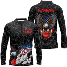 Load image into Gallery viewer, American Flag Eagle Custom Patriotic Us Flag Bowling Shirts For Men, Black Bowling Team Uniform IPHW7891