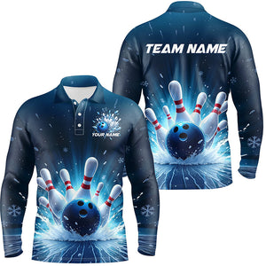 Custom Blue Icy Bowling Shirts For Men, Icy Crystaline Bowling Team Shirt Bowler Outfits IPHW7893