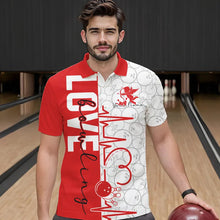 Load image into Gallery viewer, White And Red Custom Love Bowling Polo Shirts For Men, Valentines Couple Bowling Jerseys IPHW8324