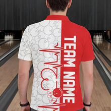 Load image into Gallery viewer, White And Red Custom Love Bowling Polo Shirts For Men, Valentines Couple Bowling Jerseys IPHW8324