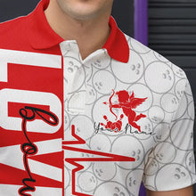 Load image into Gallery viewer, White And Red Custom Love Bowling Polo Shirts For Men, Valentines Couple Bowling Jerseys IPHW8324