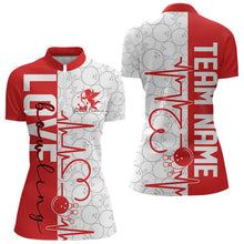 Load image into Gallery viewer, White And Red Custom Love Bowling Womens Quarter-Zip Shirt, Valentine Couple Bowling Jersey IPHW8324