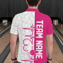 Load image into Gallery viewer, White And Pink Custom Love Bowling Polo Shirts For Men, Valentines Couple Bowling Jerseys IPHW8325