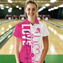 Load image into Gallery viewer, White And Pink Custom Love Bowling Polo Shirts For Women, Valentines Couple Bowling Jerseys IPHW8325