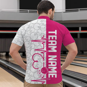 White And Pink Custom Love Bowling Quarter-Zip Shirts For Men, Valentines Couple Bowling Jerseys IPHW8325