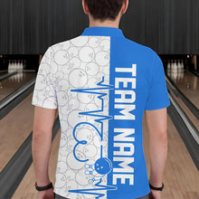 Load image into Gallery viewer, White And Blue Custom Love Bowling Polo Shirts For Men, Valentines Couple Bowling Jerseys IPHW8326