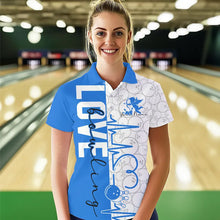 Load image into Gallery viewer, White And Blue Custom Love Bowling Polo Shirts For Women, Valentines Couple Bowling Jerseys IPHW8326