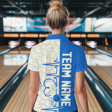 Load image into Gallery viewer, White And Blue Custom Love Bowling Polo Shirts For Women, Valentines Couple Bowling Jerseys IPHW8326