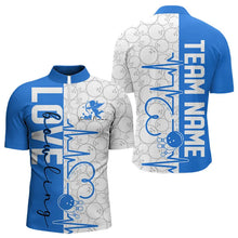 Load image into Gallery viewer, White And Blue Custom Love Bowling Quarter-Zip Shirts For Men, Valentines Couple Bowling Jerseys IPHW8326