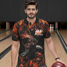 Load image into Gallery viewer, Custom Black And Orange Flame Eagle Bowling Team Men Polo Shirts, Eagle Bowling League Shirt IPHW8799