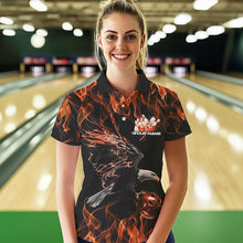Load image into Gallery viewer, Custom Black And Orange Flame Eagle Bowling Team Women Polo Shirts, Eagle Bowling Shirt IPHW8799