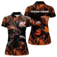 Load image into Gallery viewer, Custom Black And Orange Flame Eagle Bowling Team Women Polo Shirts, Eagle Bowling Shirt IPHW8799