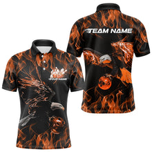 Load image into Gallery viewer, Custom Black And Orange Flame Eagle Bowling Team Men Polo Shirts, Eagle Bowling League Shirt IPHW8799