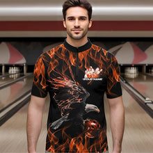 Load image into Gallery viewer, Custom Black And Orange Flame Eagle Bowling Team Men Quarter-Zip Shirts, Eagle Bowling League Shirt IPHW8799