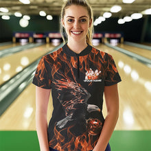 Load image into Gallery viewer, Custom Black And Orange Flame Eagle Bowling Women Quarter-Zip Shirts, Bowling League Shirt IPHW8799