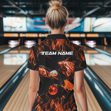 Load image into Gallery viewer, Custom Black And Orange Flame Eagle Bowling Women Quarter-Zip Shirts, Bowling League Shirt IPHW8799
