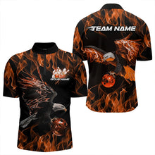 Load image into Gallery viewer, Custom Black And Orange Flame Eagle Bowling Team Men Quarter-Zip Shirts, Eagle Bowling League Shirt IPHW8799