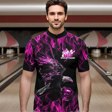 Load image into Gallery viewer, Custom Black And Pink Flame Eagle Bowling Team Men Quarter-Zip Shirts, Eagle Bowling League Shirt IPHW8800