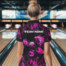 Load image into Gallery viewer, Custom Black And Pink Flame Eagle Bowling Women Quarter-Zip Shirts, Bowling League Shirt IPHW8800