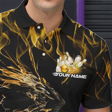 Load image into Gallery viewer, Custom Black And Gold Flame Eagle Bowling Team Men Polo Shirts, Eagle Bowling League Shirt IPHW8801