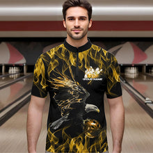 Load image into Gallery viewer, Custom Black And Gold Flame Eagle Bowling Team Men Quarter-Zip Shirts, Eagle Bowling League Shirt IPHW8801