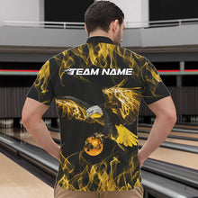 Load image into Gallery viewer, Custom Black And Gold Flame Eagle Bowling Team Men Quarter-Zip Shirts, Eagle Bowling League Shirt IPHW8801