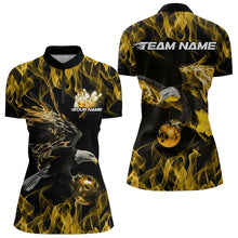 Load image into Gallery viewer, Custom Black And Gold Flame Eagle Bowling Women Quarter-Zip Shirts, Bowling League Shirt IPHW8801