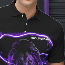 Load image into Gallery viewer, Custom Black And Purple Thunder Lightning Lion Bowling Polo Shirts For Men, Team Uniform IPHW8802